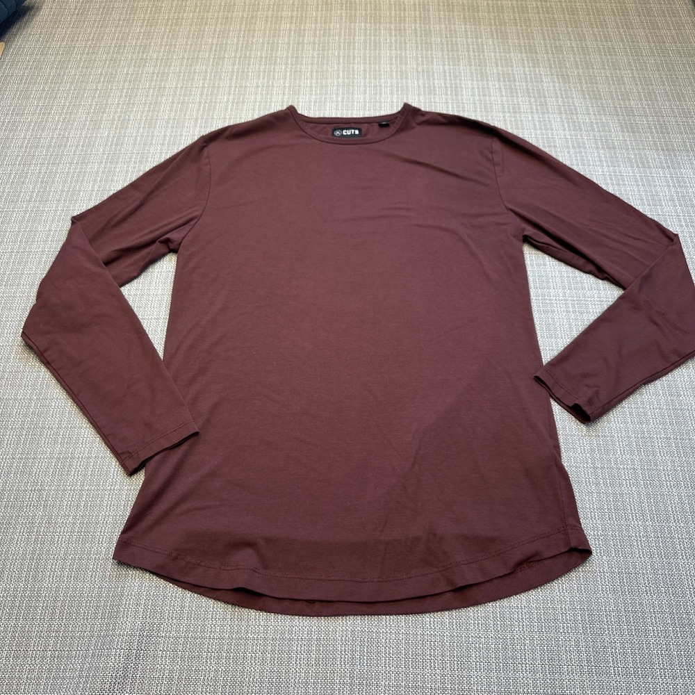 Cuts Pyca Pro Long Sleeve Curve‎ Hem Shirt Mens Small Burgundy Athleisure